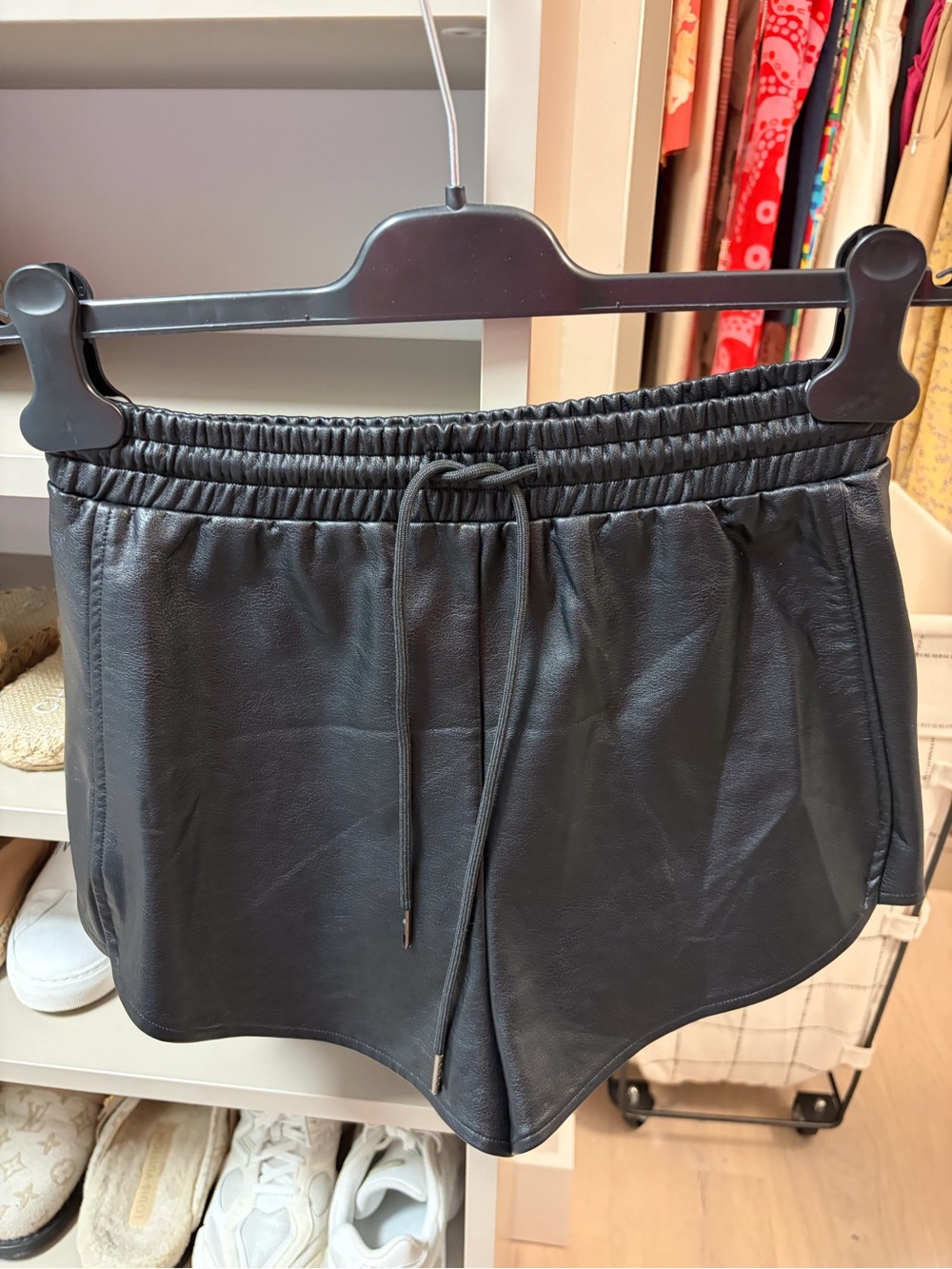 superdown Black Faux Leather High Waist Drawstring Shorts